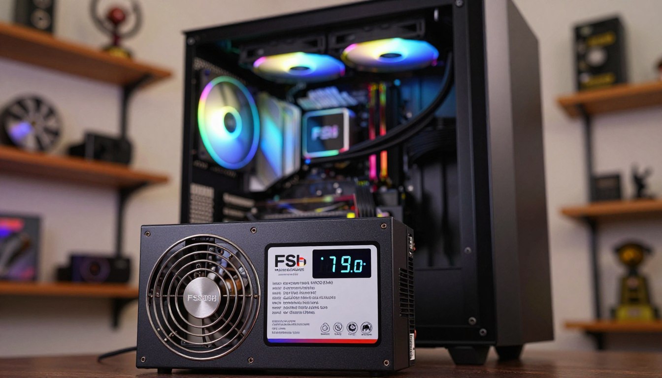 PSU wattage label beside a gaming PC power reading